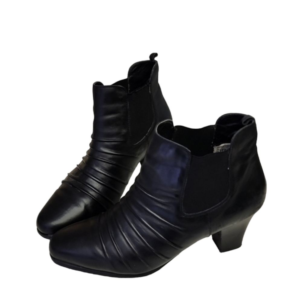 VINTAGE ROS HOMMERSON Ruched Leather Booties 10W Black Chelsea Ankle Booties - Picture 13 of 16
